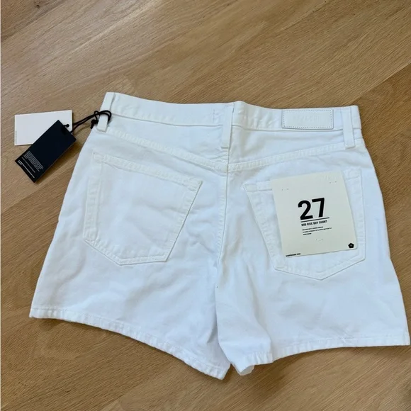 Re/Done White Mid Rise Boy Short